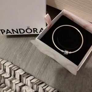 New Authentic Pandora Bangle Elegant Silver Bracelet with Blue Accents